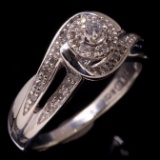 Estate sterling silver diamond halo bypass ring