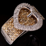 Estate two-tone sterling silver diamond heart buckle ring