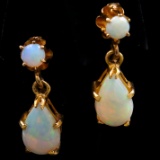 Pair of estate 14K yellow gold opal dangle drop earrings