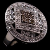 Estate sterling silver champagne & white diamond assemblage ring