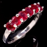 Estate sterling silver oval ruby band ring