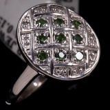 New sterling silver green diamond ring
