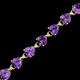 Estate 10K yellow gold amethyst heart tennis bracelet