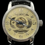 Estate Stuhrling Original SK skeleton automatic stainless steel man's wristwatch