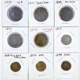 Lot of 9 early 19th century U.S. cents