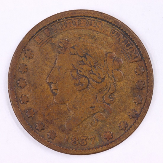 1837 Hard Times Token- Liberty-Not One Cent