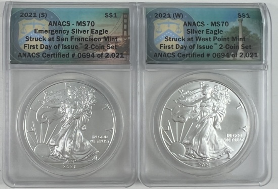 Pair of certified U.S. American Eagle silver dollars