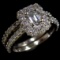 Estate 14K white gold diamond halo ring set