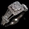 Estate 10K white gold diamond halo ring