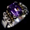 Authentic estate Lagos sterling silver & 18K yellow gold 2-tone amethyst Caviar Glacier ring