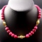 Estate natural ruby & 14K yellow gold graduated beaded necklace