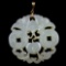 Vintage hand-carved genuine jade Asian design pendant with a 14K yellow gold bale