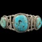 Estate Native American sterling silver turquoise 3-stone cuff bracelet