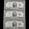 Lot of 3 consecutive serial-numbered 1963 U.S. $2 red seal legal tender banknotes