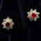 Pair of estate 14K yellow gold diamond & ruby stud earrings