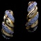 Pair of vintage gold-plated sterling silver diamond half-round hoop earrings