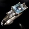 Estate sterling silver diamond, aquamarine & cubic zirconia ring