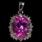 Estate 10K white gold diamond & pink stone halo pendant