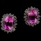 Pair of estate 10K white gold diamond & pink stone halo earrings