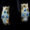 Pair of estate 14K yellow gold blue topaz simulant J-hoop earrings