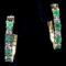 Pair of estate gold-plated sterling silver diamond & natural emerald oval-hoop earrings