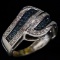 Estate unmarked 10K white gold blue & white diamond bypass ring