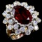 Estate unmarked 14K gold 2-tone CZ & ruby simulant cocktail ring