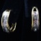 Pair of estate 10K yellow gold diamond open hoop earrings