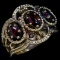 Estate 14K yellow gold garnet 3-stone milgrain ring