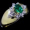 Estate 10K yellow gold diamond & emerald simulant ring