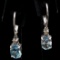 Pair of estate sterling silver diamond & natural blue topaz dangle drop earrings