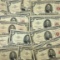 Lot of 15 average circulated 1953 & 1963 $5 red seal legal tender banknotes