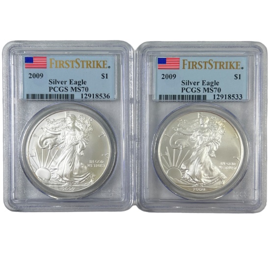 Investor lot of 2 certified 2009 U.S. American Eagle silver dollars