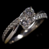 Estate 14K white gold diamond bypass ring