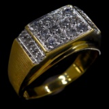 Vintage 10K yellow gold diamond cluster brushed ring