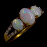 Estate 10K yellow & white gold 2-tone diamond & opal ring