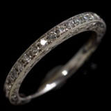 Estate 14K white gold diamond ornate band ring