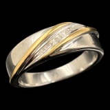 Estate 14K yellow gold & sterling silver diamond band ring