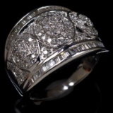 Estate unmarked 14K 3 oval diamond cluster wide band ring