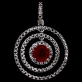 Estate 14K white gold diamond & natural ruby multi-circle dangle pendant