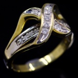 Vintage 10K two-tone gold diamond X ring
