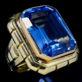 HUGE! Vintage 14K yellow gold blue topaz simulant statement ring