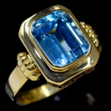 Estate 14K yellow gold bezel-set blue topaz ring