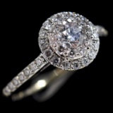 Estate 14K white gold diamond round halo cluster ring