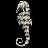 Estate sterling silver white & black diamond seahorse pendant