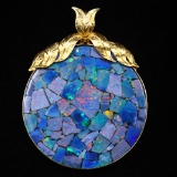 Estate unmarked 14K yellow gold natural opal mosaic pendant