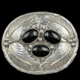 Estate Native American sterling silver onyx belt buckle