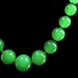 Estate green stone graduated beaded necklace with 14K yellow gold clasp