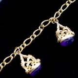 Vintage 12K yellow gold-filled carved amethyst scarab fob charm bracelet