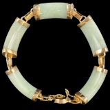 Estate 18K yellow gold green jade bracelet